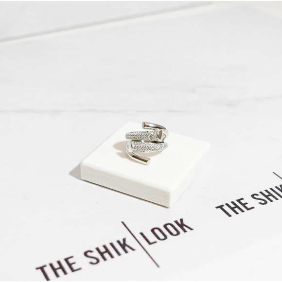 Silver Cubic Zirconia Crystal Geometric Adjustable Ring - Picture 6 of 14